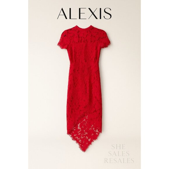Alexis Leona Red Floral Lace High Low Cocktail Dress XS Short Sleeve Sheer Detai - Picture 1 of 9